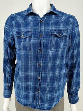 RF Brand MFG Mens Blue Plaid Long Sleeve Button-Up Flannel Shirt (Small)